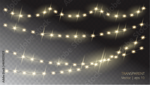 Vector Christmas decoration. Transparent light garlands on abstract background. Christmas decoration concept