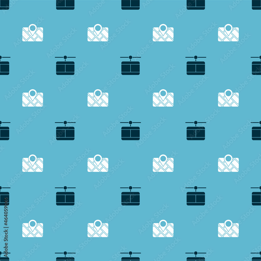 Set Cable car and Gps device with map on seamless pattern. Vector Set Cable car and Gps device with map on seamless pattern. Vector