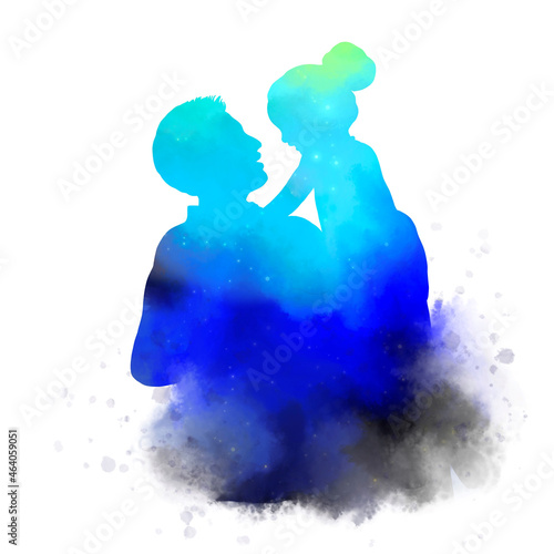 Happy father's day. Watercolor of father and his kid together. Happy family.