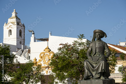 statue of Infante D. Henrique, also known as Prince Henry the Navigator, located in the historic old town of Lagos, Portugal photo