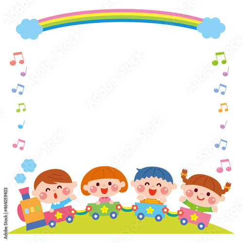 Wallpaper Mural 列車に乗った子どもたちの可愛いイラストフレームイメージ Torontodigital.ca