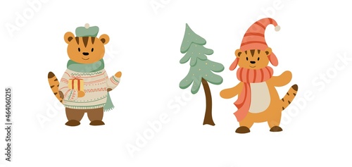 New Year and Christmas illustrations. symbol of christmas and new year. children s cute illustrations for cards  stickers  printing on fabric  paper