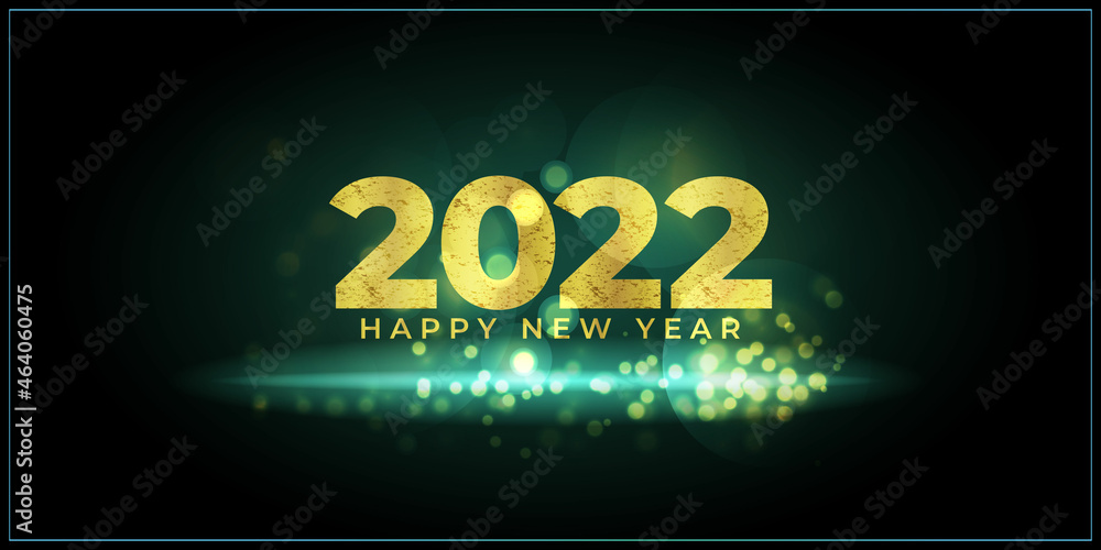 Vector illustration of Happy New Year 2022 greeting card with golden ribbons on sparkly background, happy new year wishes.