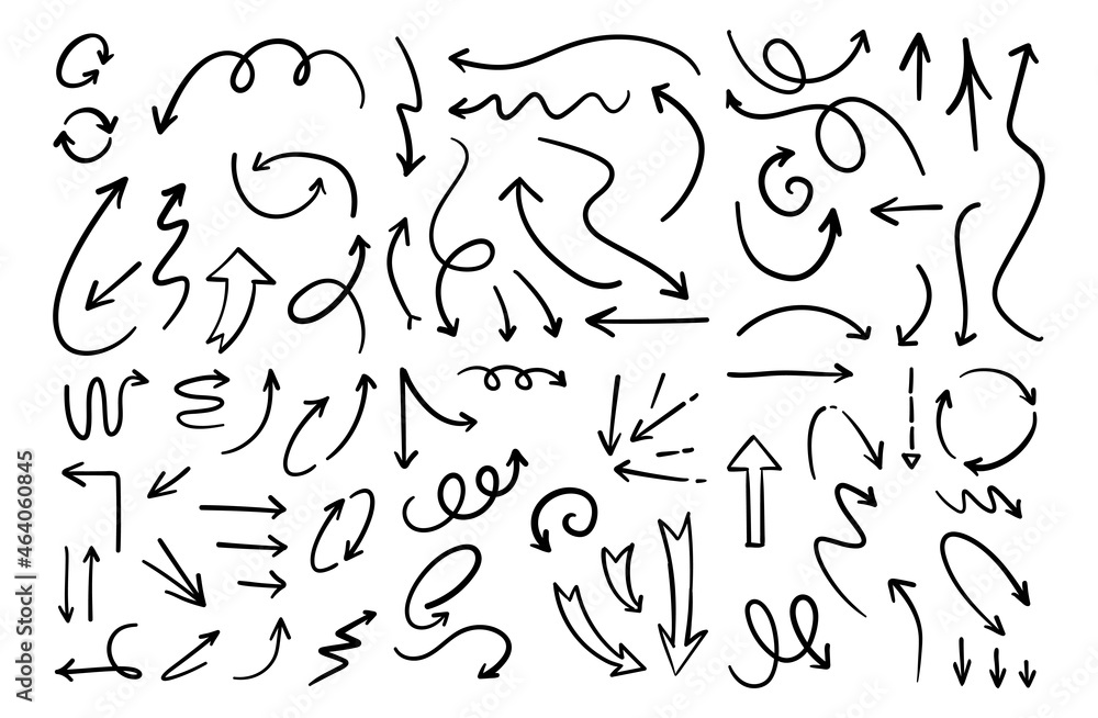 Arrow doodle set. Hand drawn set of arrows. Arrow doodle set. Hand drawn set of arrows.