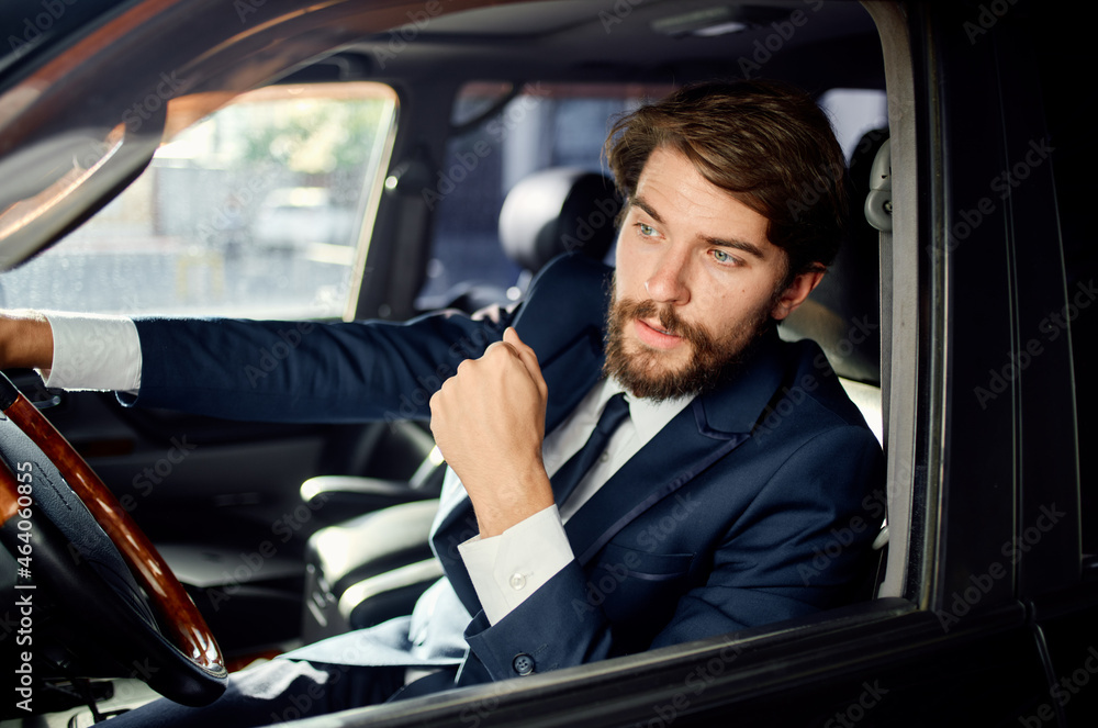 businessmen Driving a car trip luxury lifestyle communication by phone