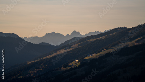 beautiful sunset atmosphere on the mountains with view of the alps in austria