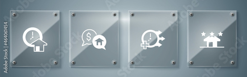 Set Real estate, Clock, Price negotiation and Time is money. Square glass panels. Vector