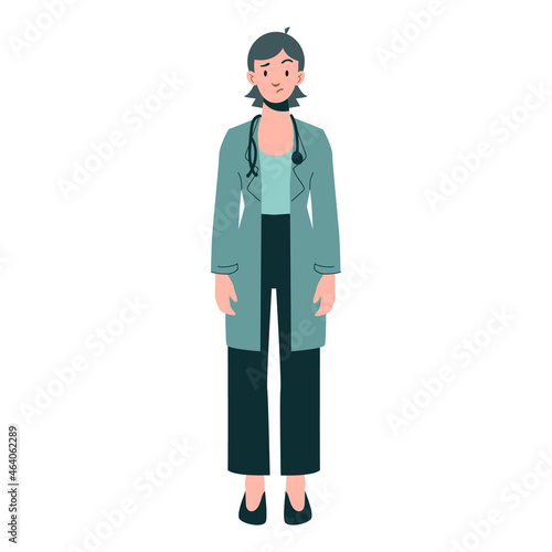 Tele medicine consultation and support set. Female doctor with face mask and stethoscope. Healthcare services, Ask a doctor. Family doctor, nurse, surgeon, therapist. Medical staff. Full length