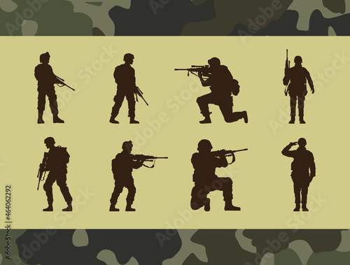 eight military soldiers silhouettes