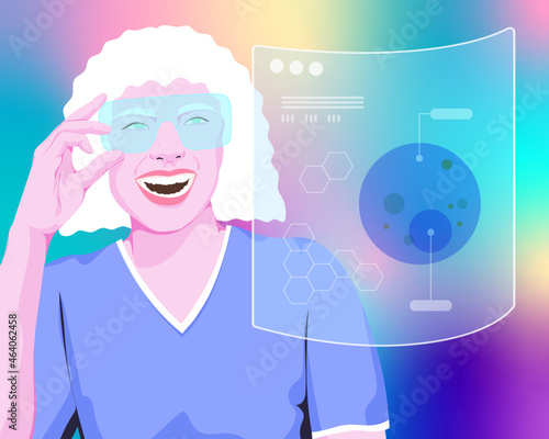Scientist wearing augmented reality glasses for pathology