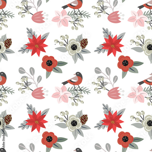 Christmas flowers bouquets seamless pattern