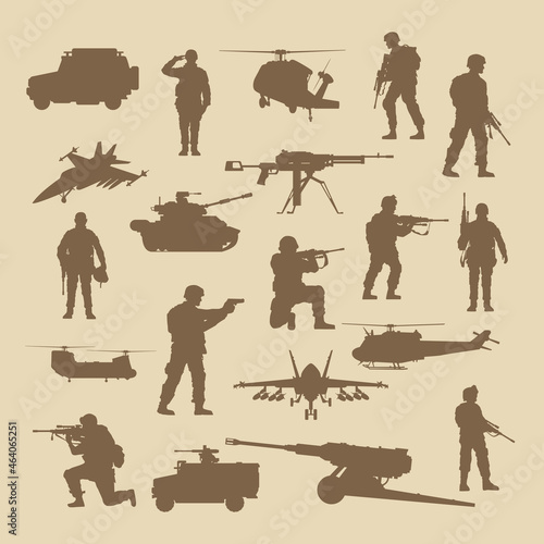 twenty military weaponry silhouettes