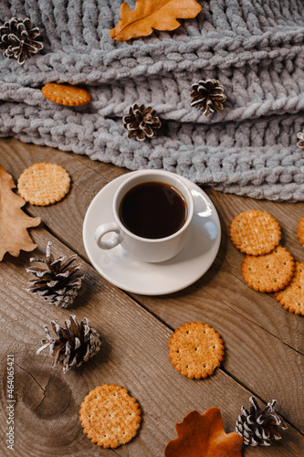 food, coffee and cookies, autumn and leaves © Михаил Корнилов