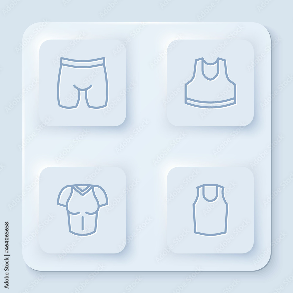 Set line Cycling shorts, Undershirt, T-shirt and . White square button. Vector Set line Cycling shorts, Undershirt, T-shirt and . White square button. Vector