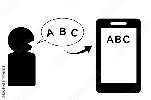 音声自動テキスト化のコンセプト。スマートフォンのアプリを利用した自動文字起こし。ビジネスシーン。