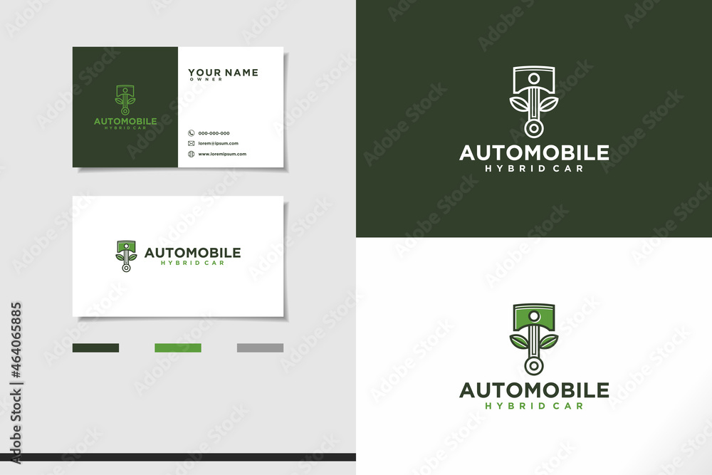 Automobile hybrid car technology logo design simple minimalist icon future engine car with business card set design.