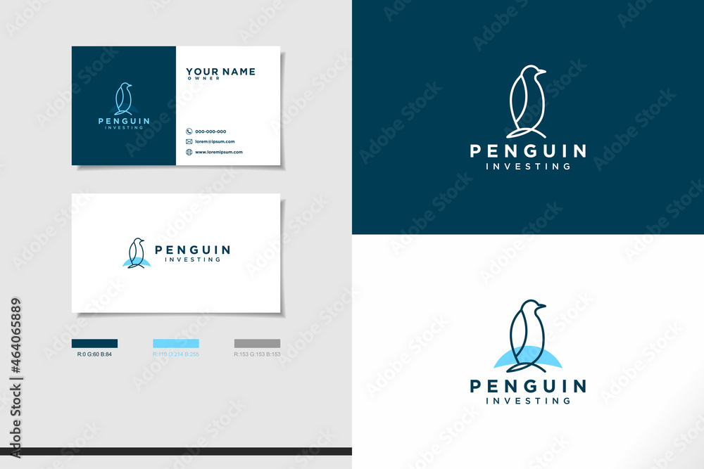 Penguin logo simple minimalist business card set modern design.