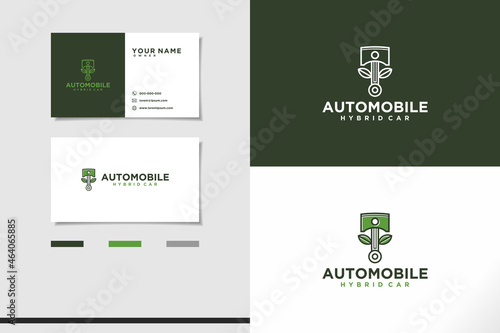 Automobile hybrid car technology logo design simple minimalist icon future engine car with business card set design.