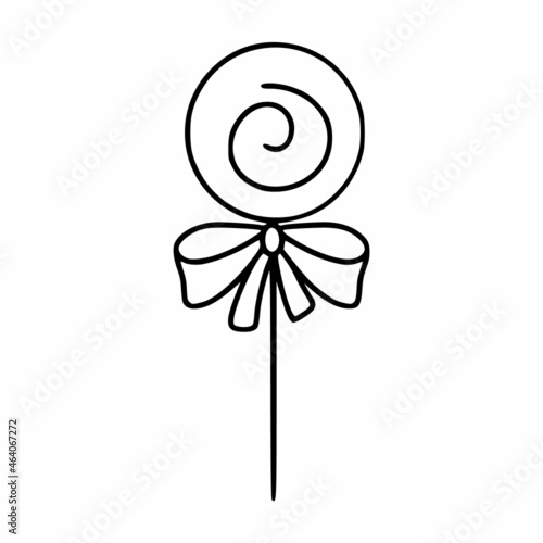 Lollipop on stick. Sweets for children. Vector doodle illustration. Offline icon.