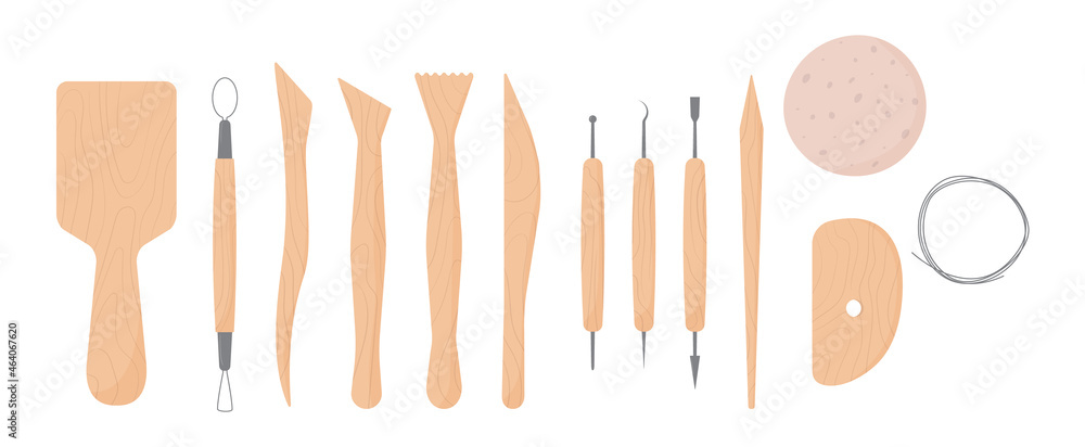 Collection Of Sculpting Tools Set Of Clay Modeling Instrument Wood And  Metal Material Flat Vector Illustration Isolated On White Background Stock  Illustration - Download Image Now - iStock