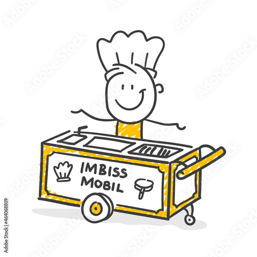 Strichfiguren / Strichmännchen: Essenswagen, Koch, Imbissn. (Nr. 687)