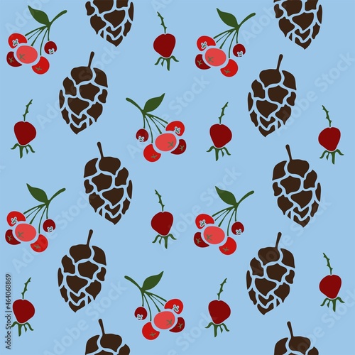 Pine cones and berries seamless pattern