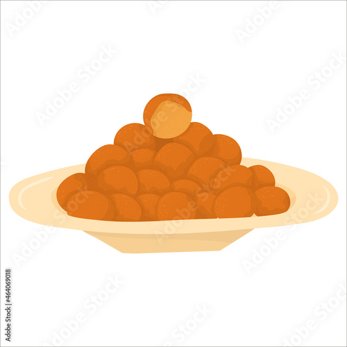 Cartoon illustration with vegetarian falafel from chickpea. Vector hand drawn graphic. Single food isolated art.