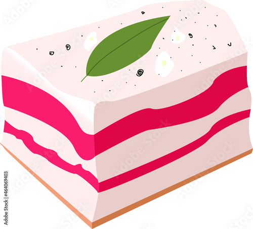 Lard, salo piece with pepper, bay leaf, garlic. Vector cartoon illustration. Pork, pig fillet, ham, gammon, silverside, bacon. Ukrainian traditional food isolated on white background.