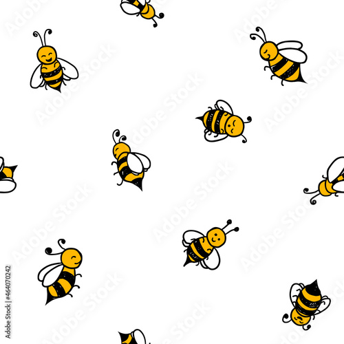 Seamless vector pattern of bees on white backgeound