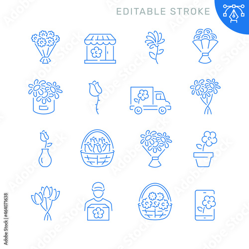 Flower bouquet related icons. Editable stroke. Thin vector icon set