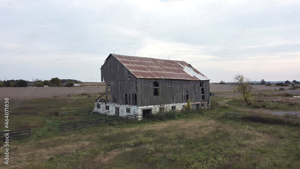 An aerial view of an abandoned barn s An aerial view of an abandoned barn s