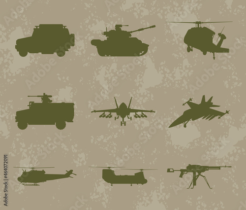 nine military weaponry silhouettes