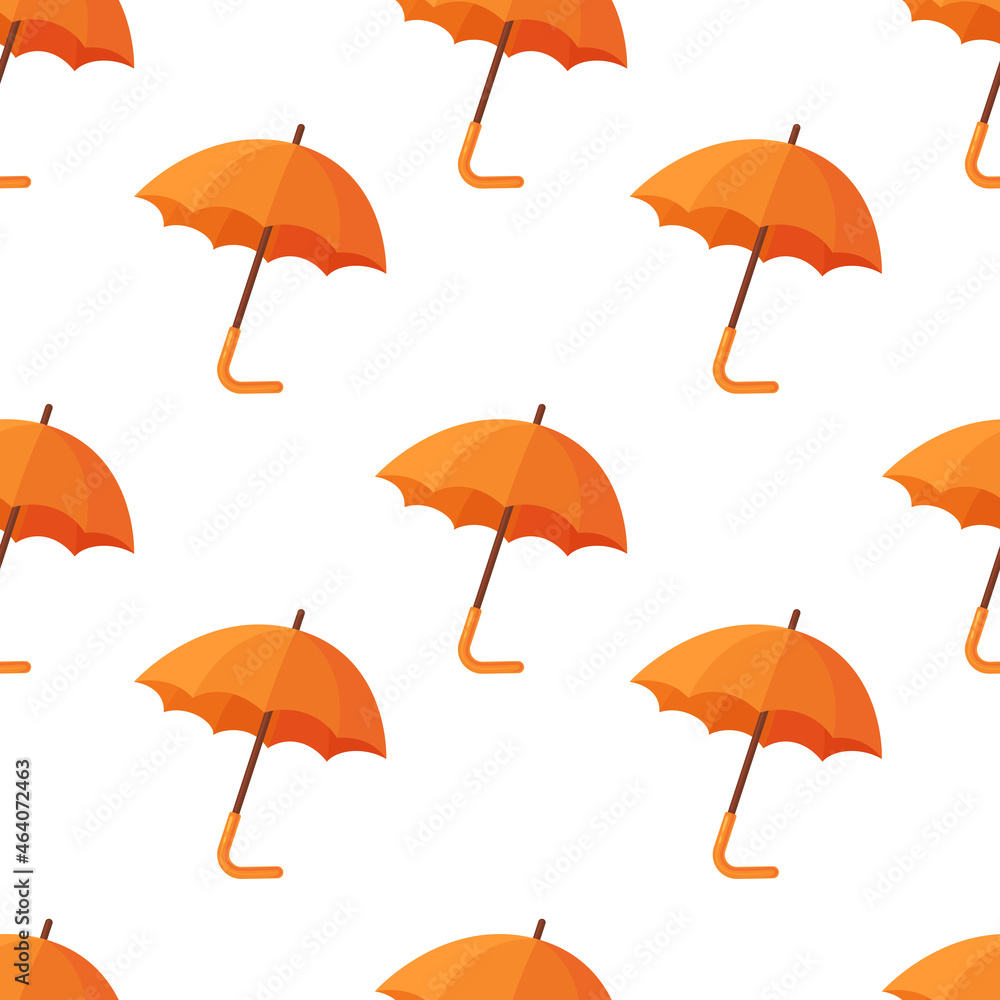 Umbrella seamless pattern. Orange vector umbrellas on a white background. Umbrella seamless pattern. Orange vector umbrellas on a white background.
