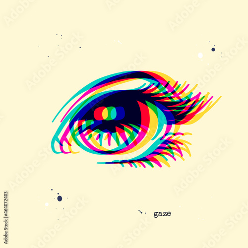 Abstract female eye. Gazing woman. Glitch effect. Double exposure