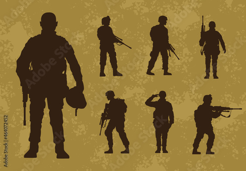 seven military soldiers silhouettes