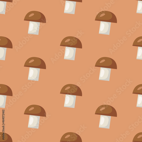 Mushroom seamless background. Vector cartoon edible mushroom on a white background.