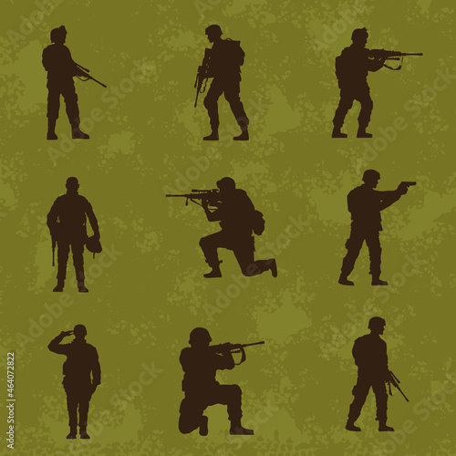 nine military soldiers silhouettes