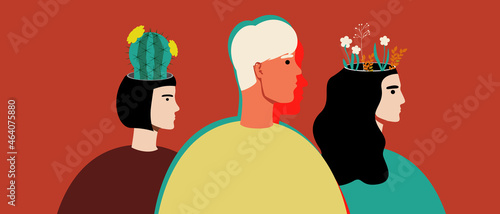 Diverse people, mental problems, inclusive community, Flat vector stock illustration or Community of people, mental disabled