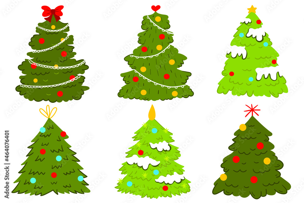 Christmas tree set. Can be used for greeting card, invitation, banner. Christmas trees isolated on white background. Vector illustration Christmas tree set. Can be used for greeting card, invitation, banner. Christmas trees isolated on white background. Vector illustration