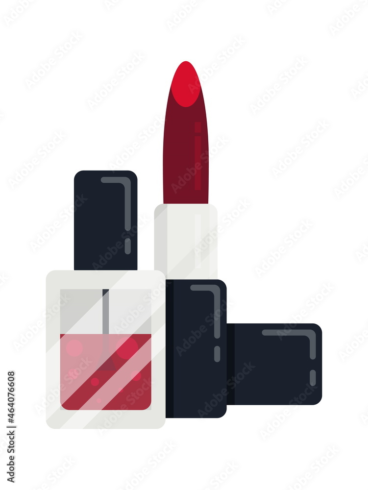 Image of red lipstick and red nail polisher no background. Image of red lipstick and red nail polisher no background.
