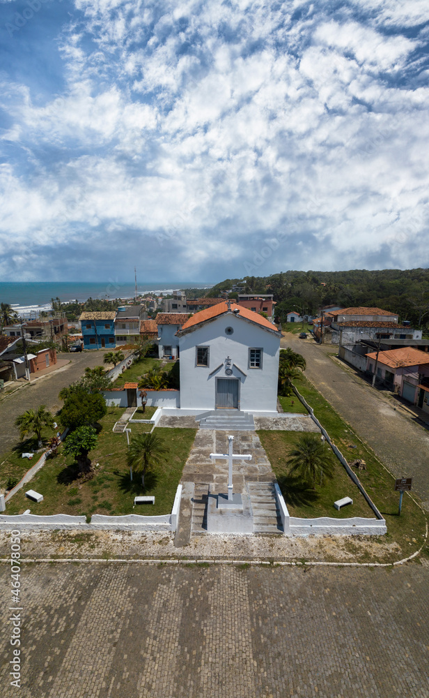 Aerial view of the Church of Nossa Senhora of Escada in Olivença Ilhéus Bahia Brazil