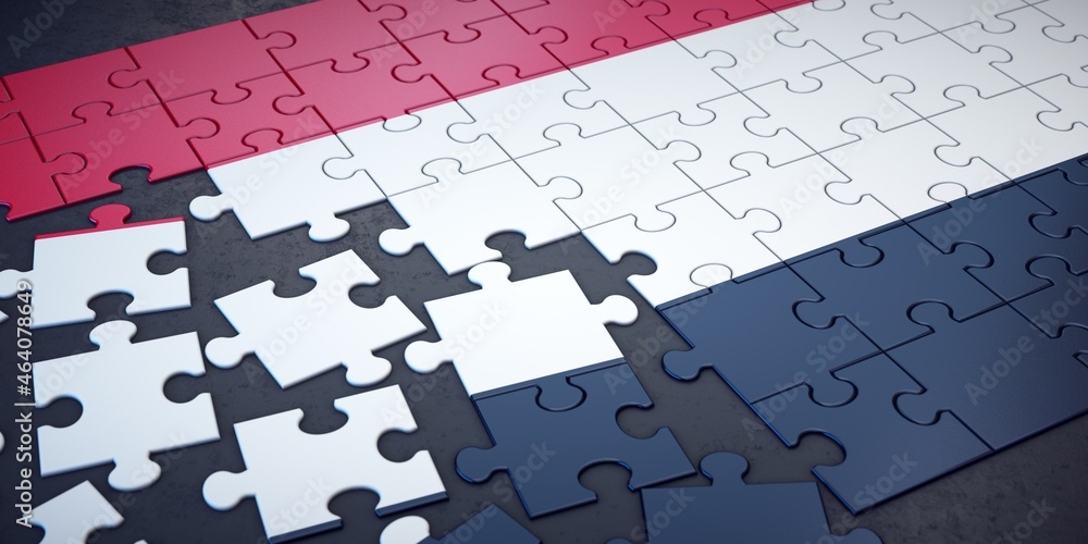 Messy pieces of puzzle with flag of Yemen. Messy pieces of puzzle with flag of Yemen.
