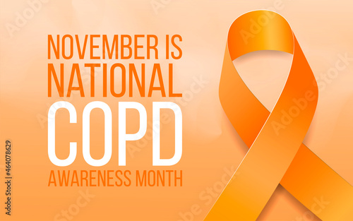 Chronic obstructive pulmonary disease COPD awareness month concept. Banner with orange ribbon awareness and text. Vector illustration.