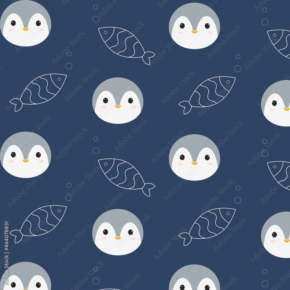 Obraz premium Seamless vector pattern with cute penguin. Perfect for kids project, fabric, scrapbooking, crafting, invitation and many more/