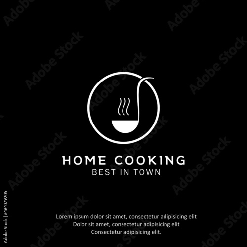 Home cooking logo with ladle on white background