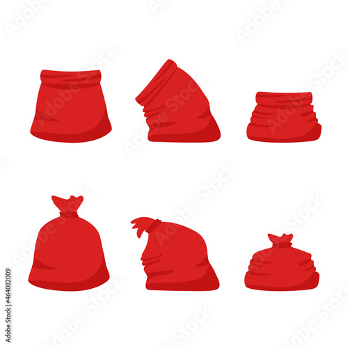 Set of red bags Santa Claus isolated on white background