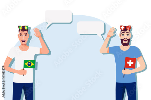 Vector illustration of people speaking the languages of Brazil and Switzerland. Illustration of translation, transcription and dialogue between Brazil and Switzerland.