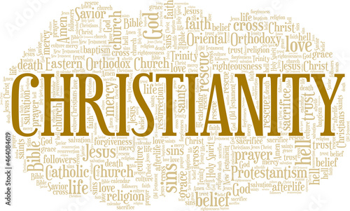 Christianity vector illustration word cloud isolated on white background.