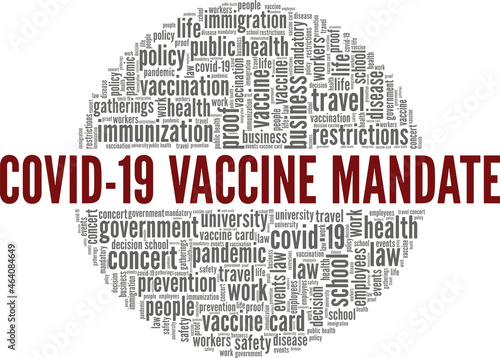 Covid-19 Vaccine Mandate vector illustration word cloud isolated on white background.