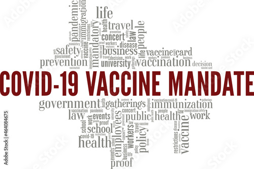 Covid-19 Vaccine Mandate vector illustration word cloud isolated on white background.